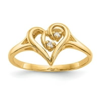 14k žuto zlatni prsten za prsten .03ct. Dijamantna montaža srca, veličine 7