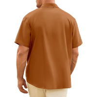 Fraigo muški gumb s kratkim rukavima niz vintage kuglane majice Havajska casual tiskana majica na plaži Ljetni obični fit top-light smeđi -8xl