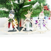 Tri drvena božićna ukrasa postavljena otvorena rezbarena viseći privjesci ukrasi stabla snjegović santa