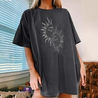WHLBF Popusti Ženski vrhovi Vintage Sun and Moon Print uzorak Ležerne bluza s kratkim rukavima