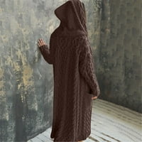 IOPQO CARDIGAN za žene Ležerne prilike za zimsku čvrstog pletenog kapuljača dugi kardigan džemper džepni kaput s dugim rukavima Card Cardigan kava