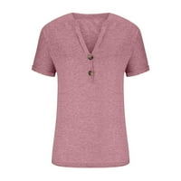 Ženske košuljene bluze, gumb kratkih rukava do dame casual košulje V izrez Solid Boja dame plus veličine Theshirts Majice za žene Grafički ružičasti L