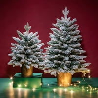 Umjetni mini božićni stablo Snow Paned Pine Xmas stablo sa LED svjetlima Baza stabla radne površine