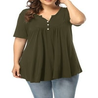 Ženski plus veličine Tunic vrhovi Ljetni kratki rukav V izrez Bluze Ruffle Flowy gumb gore majice