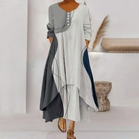 Absuyy haljine za žene Ležerne prilike s dugim rukavima s džepovima tiskanim gumbom okrugli vrat duge haljine sive veličine xl