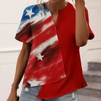 Gaecuw USA s majicom Dan neovisnosti Osnovni vrhovi za žene kratki rukav splitski vrat asimetrični bluze za patchwork casual majice bluza vrhovi USA Tematski grafički odjeća za grafiku