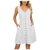 Ženske oblače sa čvrstim okruglim izrezom A-line kratka ležerna haljina bez rukava bez rukava bijela 2xl