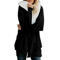 Ženska solidna prevelika zip dolje kaputa sa kapuljačom Kardangane na dušeću sa džepom, crna