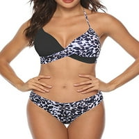 Uhndy Womens Halter vrat Cvjetni bikini set kupaći kupaći kostim kupaći kostimi LeopardPrint-crna 3xl