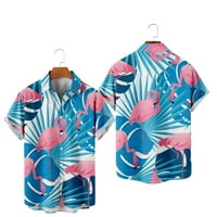 Muški gumb dolje majice kratki rukav ležerne crtane životinje Flamingo tiskana majica na plaži