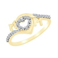0. CTTW okrugli rez prirodni dijamant otvoren srčani mama prsten u 14k žuto zlato preko sterlinga srebra-13