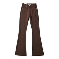 Traperice za žene ženski visoki struk prorez blago zapaljene traperice kako bi izgledale tanje i vise žene Jeans Brown XS