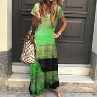 Daznicone Women Fashion Plus Veličina Dnevna boja Blokiraj u boji Vrat s kratkim rukavima Green S