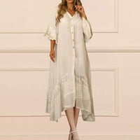 Ženske haljine V-izrez Maxi Fashion A-line Cvjetni rukav ljetni haljina Beige XL