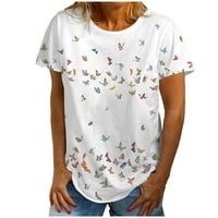 Žene vrhovi kauzal rounk izrez za bluzu za ispis kratkih rukava majica ljetna proljeća bijela xl