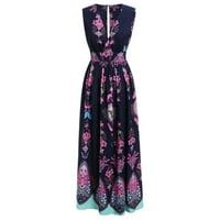Aoochasliy ljetne haljine za žene plus veličine Leptir cvjetni ispisani V-izrez bez rukava Ležerne duge