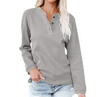 Rollback modni džemperi za žene, ženske ležerne tipke sa čvrstim bojama dugih rukava V-izrez Loose košulje