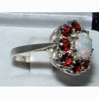 Sterling srebrni pravi originalni Opal i Garnet Womens Band prsten - veličine 12