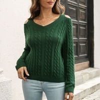 Olyvenn Hladno ramena Čvrsta boja V-izrez kratki džemperi za ženske labave ležerne žene jesen zima dugih