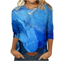 Slatki plus veličine za žene Modni ispisani labavi majica Srednja rukava Bluza Okrugli vrat Ležerne prilike Tamno plavi XL