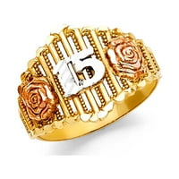 Jewels 14k žuta bijela i ruža Three Color Gold Petnaest godina Birthday Quincea-ERA prstena veličine 5.5