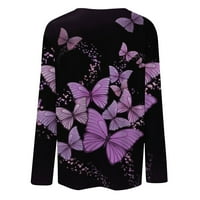 Bazyrey dugi tunički vrhovi bluza za žene za žene dugih rukava trendi leptir s labavim pulover okrugli