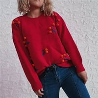 EDIODPOH Womens Crew vrat dugih rukava Bubble Cherry Jacquard pleteni pulover Duks pulover za žene Crveni