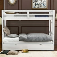 Twin preko bračnog kreveta s dva kreveta s tronožom, smještajnih kreveta s drvenim krevetima s ljestvicom i sigurnosnim šinama, izvucite okvir kreveta na kat može biti proširiv, bez proljeće, bijelo
