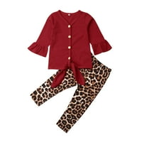 Jedno otvaranje mališane djevojčice dugih rukava majica na vrhu leopardne pantalone odjeće odjeću