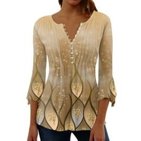 GDFUN Ljetni vrhovi dolje majice za žene Print Tunic Ljetni vrhovi Dressy Casual Bell rukava V izrez opružne bluze