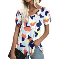 Zermoge T-majice vrhovi bluze za čišćenje žena plus veličine, ženski kratki rukav print V-izrez majica labave ležerne ljetne tee vrhove