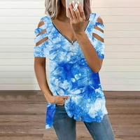 Ženske bluze Ženske modne casual v vrat patentni zatvarač Ispiši majice s kratkim rukavima s kratkim