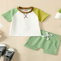Dojenčad za ljetne odjeće kontrastni boja kratkih rukava kratkih majica i elastične kratke hlače za
