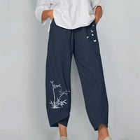 Ženske hlače Ležerne ženske dame casual džepni cvjetovi ispis elastičnih struka Široke pantalone za noge Hlače Ženske hlače