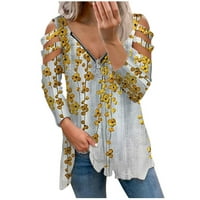Slatka ženska vrhova ženska modna tiskana labava majica s dugim rukavima bluza V vrat casual vrhovi