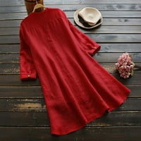 Ljetni vrhovi za žensku gumbu bluza V-izrez s dugim rukavima od tiskanog crvenog 2xl