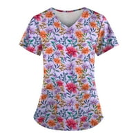 Ženske bluze s cvjetnim bluzom V-izrezom plus veličine ženskih plus ljetnih kratkih rukava s kratkim rukavima ljubičasta L