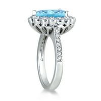 Ženski karatni kruški oblik plavi topaz i dijamantni prsten u 14K bijelom zlatu