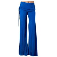Absuyy ženska labava velika struka široka noga vježba hlače casual pantalone Yoga teretana flare hlače plave veličine xxxl