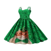 Dnevna haljina u St Patricks za žene Spaghetti remen Big Hem 3D Print Green Irish Festival Haljina za zabavu