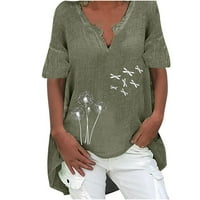 Ljetni vrhovi za žene casual prevelizirani bluzene posteljine kratkih rukava majica za maslačke tiskane majice dugi V rect majice