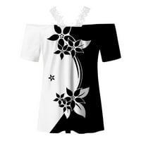 LastESso žene modne casual majice kratkih rukava hladna ramena čipka za patchwork bluzu v izrez cvjetni