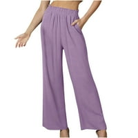 Odeerbi ženske pamučne pantalone trendy casual elastične strugove sa džepom čvrste boje duge hlače ljubičaste