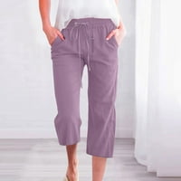 Yanhoo ženske vrećaste kapris posteljina široka noga elastična struka hlače labave casual pantalona sa džepovima