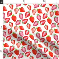 pamučni listovi, kralj set - jagode Crvena akvarel bijela jagoda voće ljetna ružičasta djeca ćudljiva hrana slatka tiskana posteljina od kašike