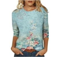 Slatki vrhovi za žene, ženska casual rukava za print Crewneck Loose vrhovi bluze Vintage grafička majica