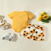 Izhanske novorođene dječje djevojke ljetna odjeća slatka crtani print kratkih rukava rubper i kratke hlače Postavite žuti suncokret 6- mjeseci