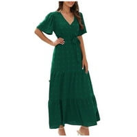 Zunfeo Ženske ljetne haljine - tiskane V izrez Maxi haljina casual kratki rukav zavoj novi dolasci Flash Creir Haljina Clearence Green S