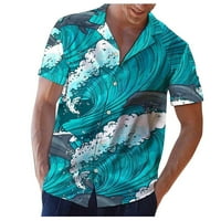 Pgeraug muške majice Hawaii tiskani otkazni ovratnik labavi kratkih rukava bluza polo majice za muškarce plave m