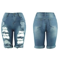 Puntoco ženske hlače za čišćenje elastične uništene rupe gamaše kratke hlače traper kratke hlače raširene traperice plave boje